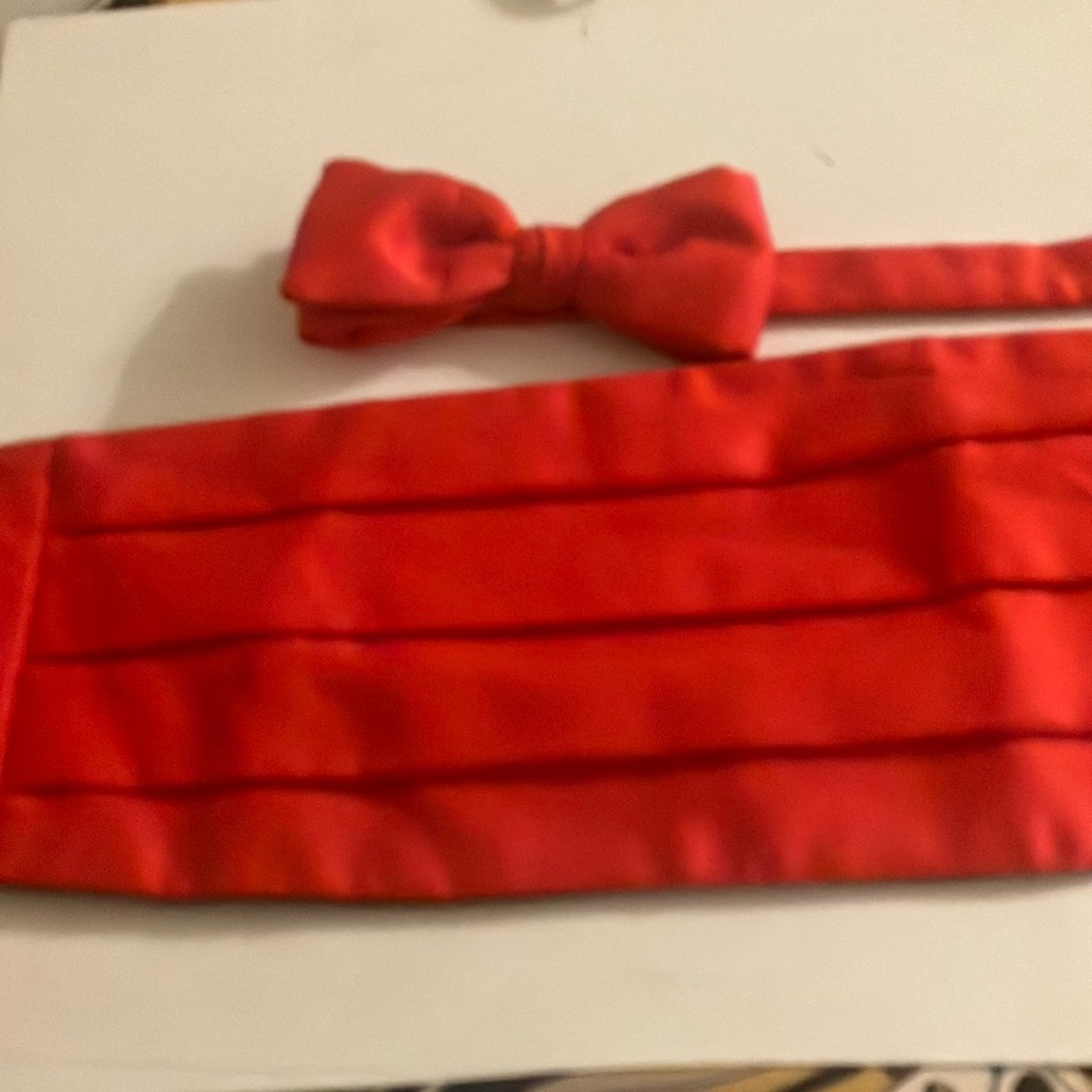 Red Bow Tie and Cummerbund Set